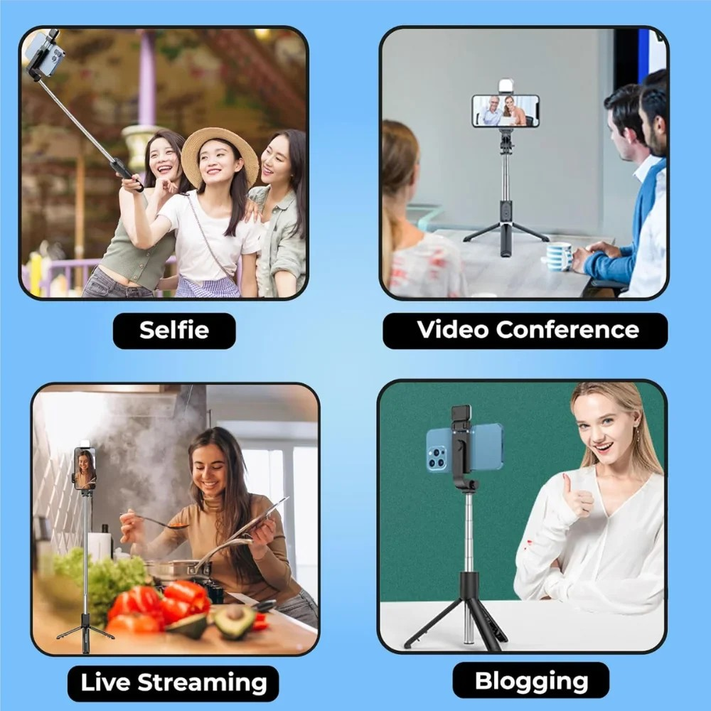 SnapSelf™ | Bluetooth Selfie Stick with Remote and Selfie Light | Multifunctional Tripod Stand