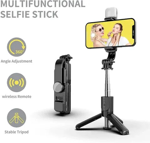 SnapSelf™ | Bluetooth Selfie Stick with Remote and Selfie Light | Multifunctional Tripod Stand