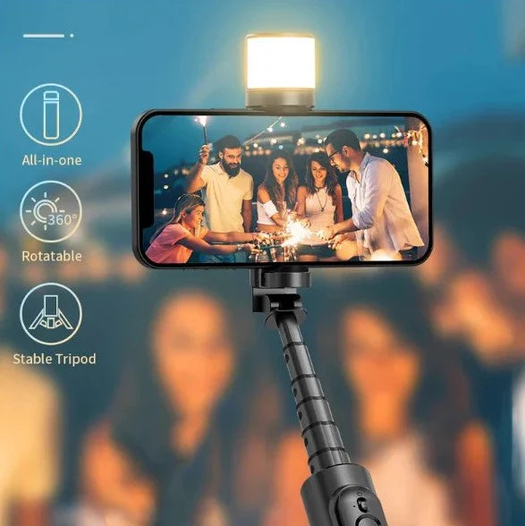 SnapSelf™ | Bluetooth Selfie Stick with Remote and Selfie Light | Multifunctional Tripod Stand