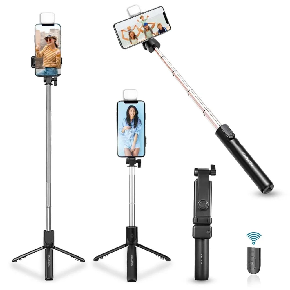 SnapSelf™ | Bluetooth Selfie Stick with Remote and Selfie Light | Multifunctional Tripod Stand