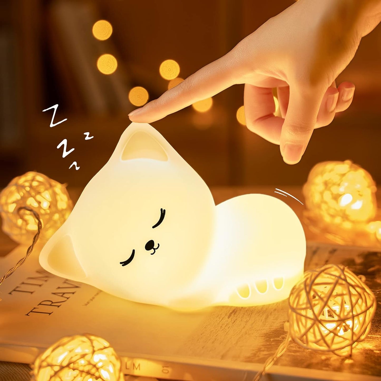 Silicone Sleeping Cat Rechargeable LED Night Lamp