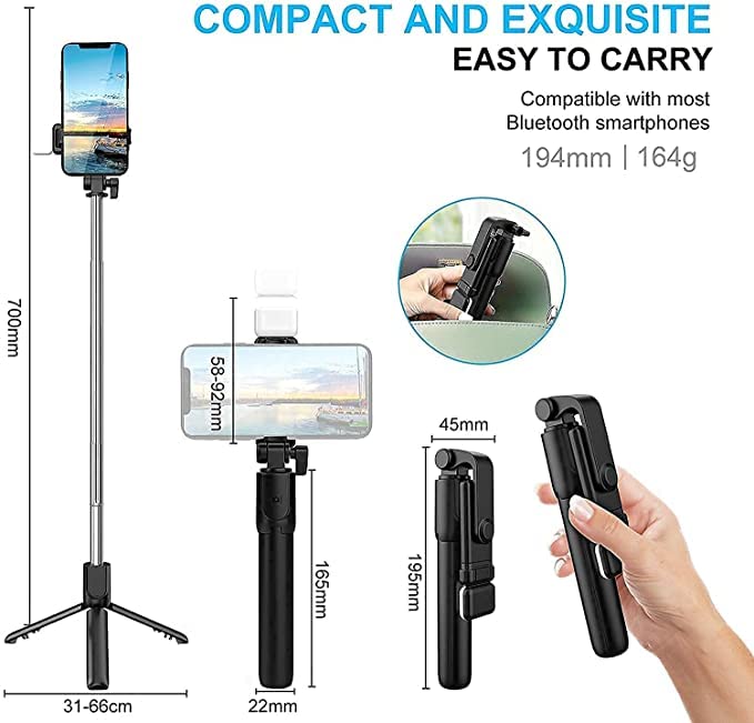 SnapSelf™ | Bluetooth Selfie Stick with Remote and Selfie Light | Multifunctional Tripod Stand