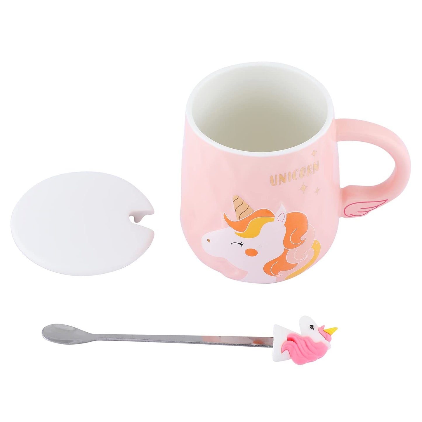 Lovely Unicorn Coffee Mug with lid & Spoon (Pink)