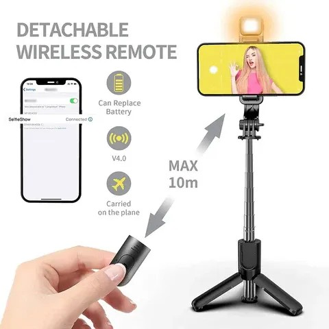 SnapSelf™ | Bluetooth Selfie Stick with Remote and Selfie Light | Multifunctional Tripod Stand