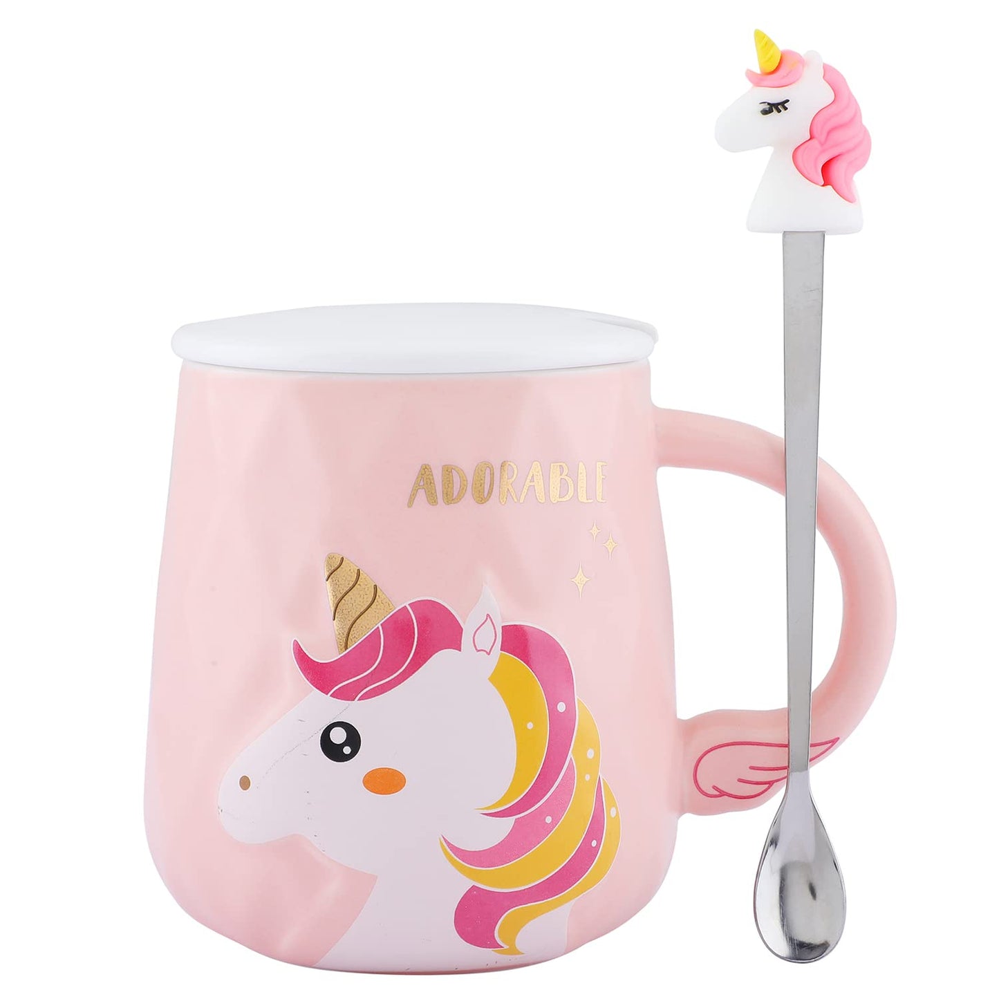 Lovely Unicorn Coffee Mug with lid & Spoon (Pink)