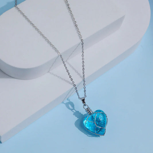 Lucky Charm | Crystal heart glowing neckace