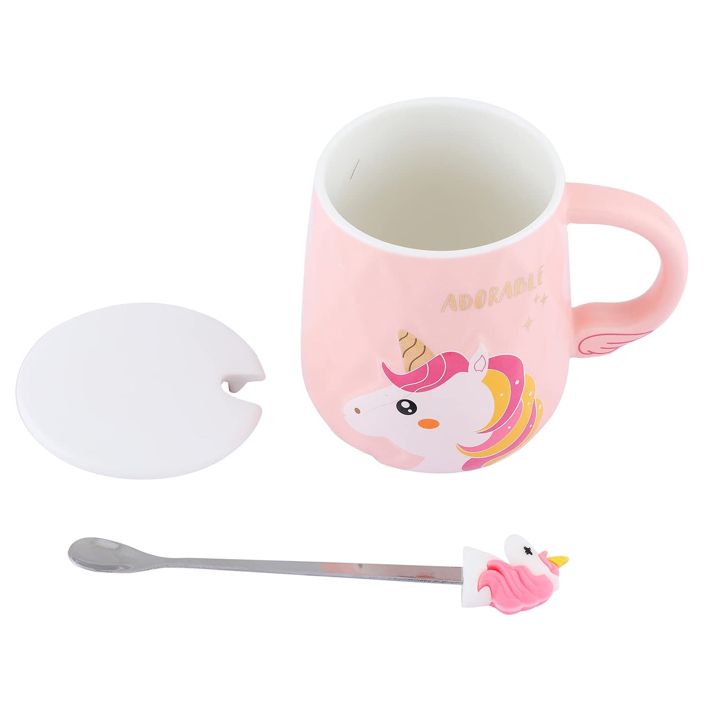 Lovely Unicorn Coffee Mug with lid & Spoon (Pink)